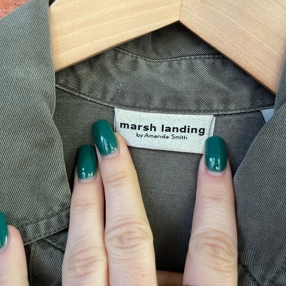 Women’s Marsh Landing Button Down Utility Shirt Green 100% Lyocell - Picture 2 of 7